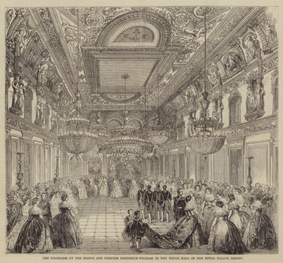 De Polonaise door de prins en prinses Frederick-William in de Witte Zaal van het Koninklijk Paleis, Berlijn (gravure) door English School