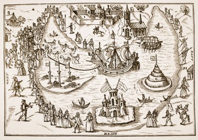De vijver bij Elvetham tijdens het bezoek van koningin Elizabeth, uit The Honourable Entertainment gegeven aan de koningin in Prgresse bij Elvetham in Hampshire door de Right Honble de graaf van Hertford, 1591 door English School
