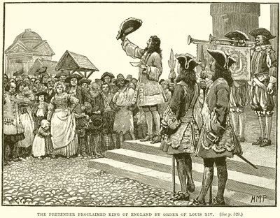 De Pretendent Uitgeroepen tot Koning van Engeland op Bevel van Lodewijk XIV door English School
