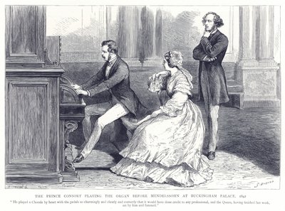 De Prins-Gemaal speelt orgel voor Mendelssohn in Buckingham Palace, 1842 door English School