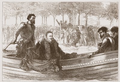 De Prins van Oranje in zijn boot op weg naar Brussel, illustratie uit De Geschiedenis van het Protestantisme door James Aitken Wylie, 1878 door English School
