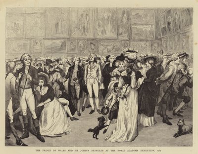 De prins van Wales en Sir Joshua Reynolds op de tentoonstelling van de Koninklijke Academie door English School
