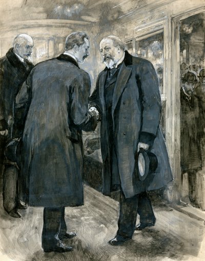 De Prins van Wales begroet de Duitse Keizer, Charing Cross Station, 20 januari 1901 door English School