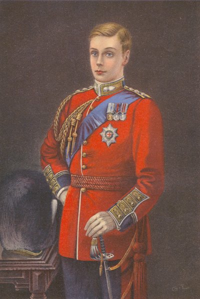 De Prins van Wales in het uniform van de Grenadier Guards door English School