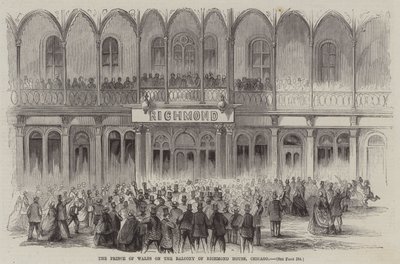 De Prins van Wales op het balkon van Richmond House, Chicago door English School