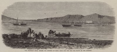 Het voorgestelde kanaal over de landengte van Suez, Suez en de Rode Zee, ten zuiden van de landengte (gravure) door English School