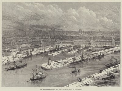 De voorgestelde Manchester Ship Canal, bedoelde dokken in Manchester (gravure) door English School
