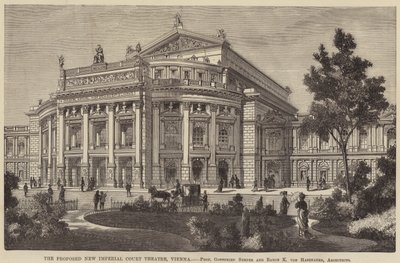Het voorgestelde nieuwe keizerlijke hof theater, Wenen (gravure) door English School