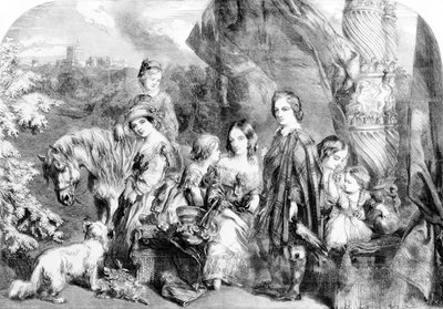De koningin en haar kinderen in Windsor Great Park, uit de 