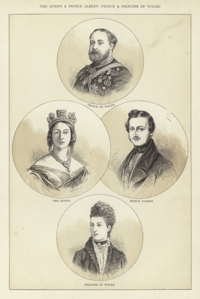 De koningin en prins Albert, prins en prinses van Wales door English School
