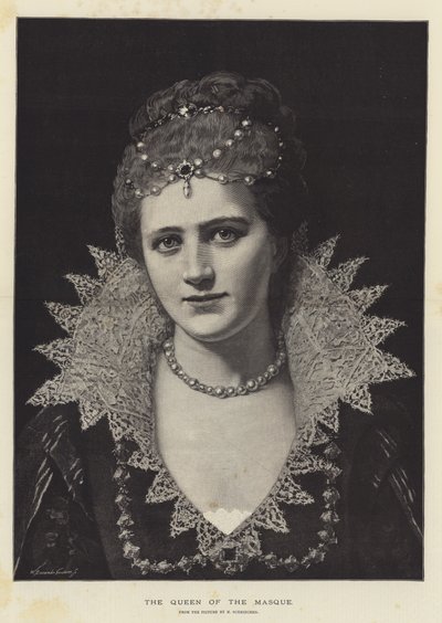 De koningin van het masker (gravure) door English School