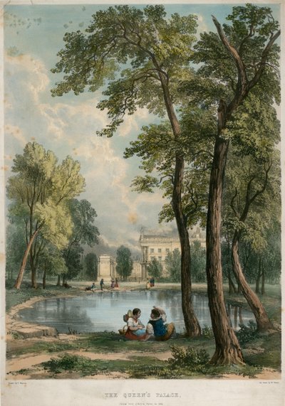 Het Paleis van de Koningin, vanaf het Groene Park in 1836 door English School