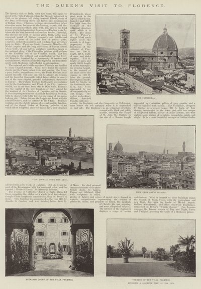 Het bezoek van de koningin aan Florence (gravure) door English School