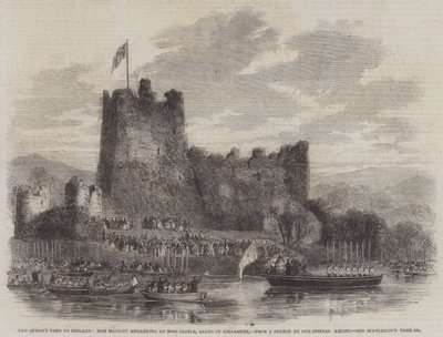 Het Bezoek van de Koningin aan Ierland, Hare Majesteit aan boord bij Ross Castle, Meren van Killarney door English School