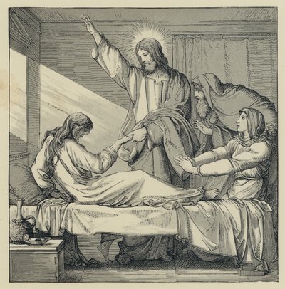 De Opwekking van de Dochter van Jairus (gravure) door English School