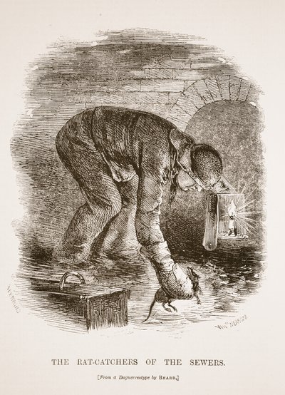 De rattenvangers van de riolen, van de daguerreotypie door Richard Beard, illustratie uit London Labour and London Poor door Henry Mayhew, uitgegeven 1862 door English School