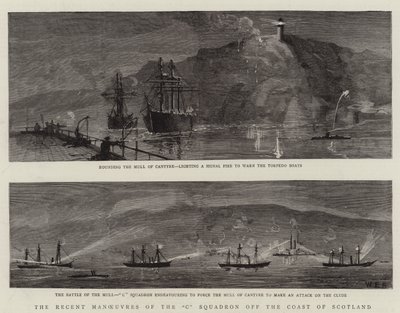 De recente manoeuvres van het "C"-eskader voor de kust van Schotland (gravure) door English School