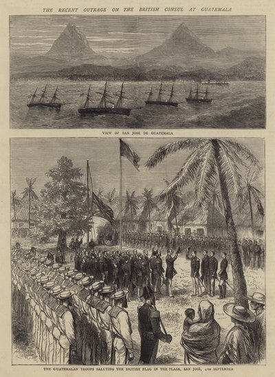 De recente aanslag op de Britse consul in Guatemala (gravure) door English School