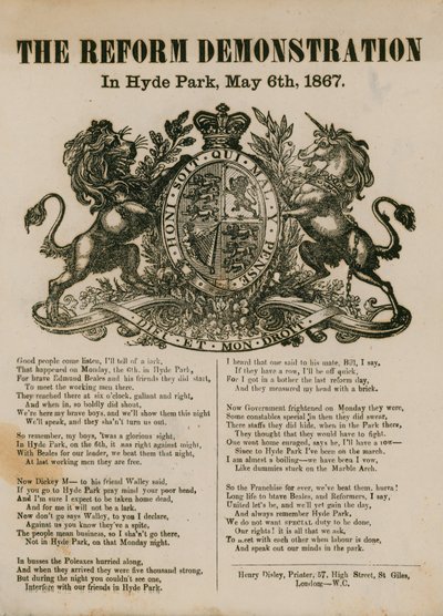 De Hervormingsdemonstratie in Hyde Park, 6 mei 1867 door English School