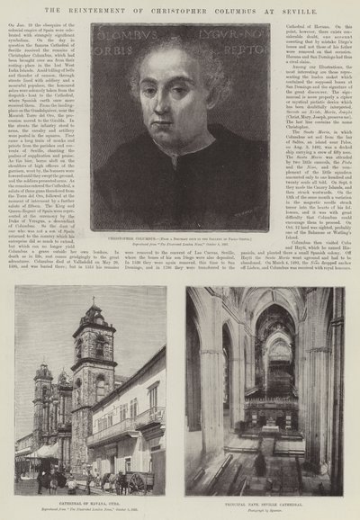 De herbegrafenis van Christoffel Columbus in Sevilla (gravure) door English School