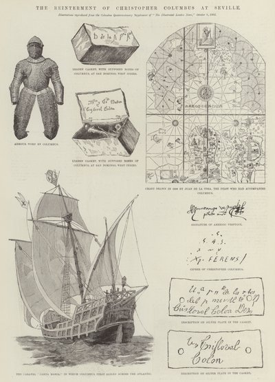 De herbegrafenis van Christoffel Columbus in Sevilla (gravure) door English School
