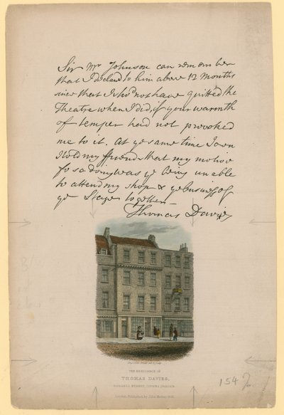 De residentie van Thomas Davies, Russell Street, Covent Garden, Londen door English School
