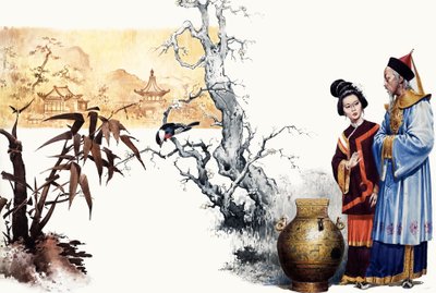 Het Raadsel. Chinese hofmagiër verandert een prins in een vaas. door English School