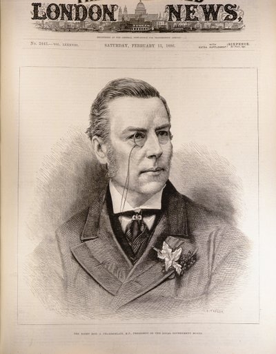 De zeer eerbiedwaardige Joseph Chamberlain (1836-1914), M.P., voorzitter van de lokale overheid, uit 