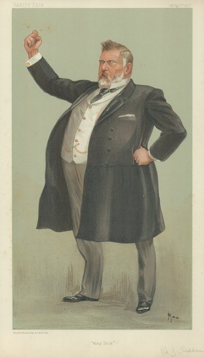 De Zeer Eerwaarde Richard John Seddon, King Dick, 17 april 1902, Vanity Fair cartoon door English School