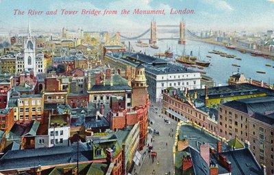 De rivier de Theems en de Tower Bridge, ca. 1920 door English School