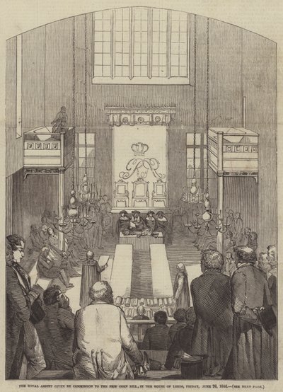 De Koninklijke Goedkeuring gegeven door Commissie aan de Nieuwe Graanwetsvoorstel, in het Hogerhuis, Vrijdag 26 juni 1846 door English School