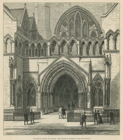 De Koninklijke Gerechtsgebouwen: De hoofdingang vanaf de Strand door English School