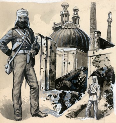 De Royal Marines die hielpen bij het opheffen van de belegering van Lucknow door English School