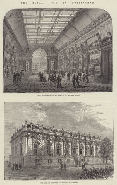 Het Koninklijk Bezoek aan Nottingham (gravure) door English School