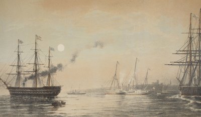 Het koninklijke jacht voor Margate avond van 5 maart 1863, uit Een gedenkteken van het huwelijk van Edward VII en Alexandra van Denemarken, uitgegeven 1864 door English School
