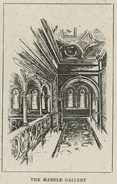 Het Russell Hotel, Russell Square: De marmeren galerij (gravure) door English School