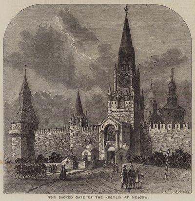De Heilige Poort van het Kremlin in Moskou (gravure) door English School