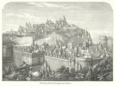 De heilige heuvel van Sutrunjya, bij Palitana (gravure) door English School
