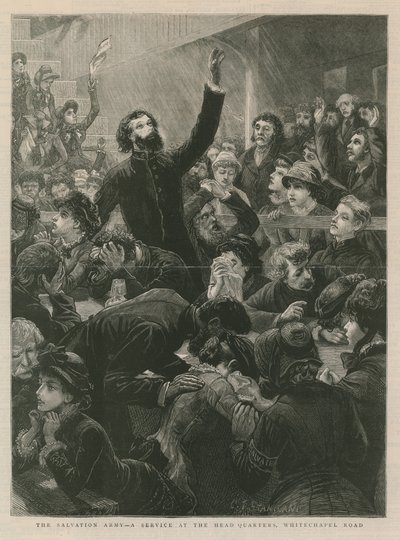 Het Leger des Heils - een dienst bij het hoofdkwartier op Whitechapel Road door English School