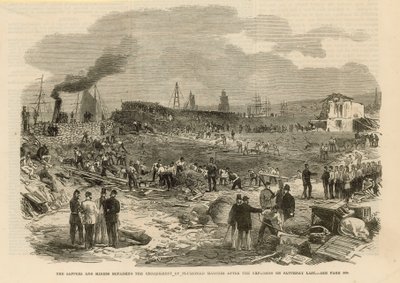 De Sappers en Miners repareren de dijk van Plumstead Marshes door English School