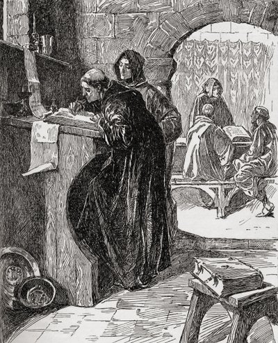 Het scriptorium van een klooster, uit het boek The Church of England: A History for the People door English School