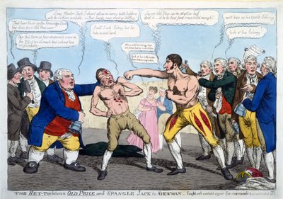 Het gevecht tussen Old Price en Spangle Jack de Shewman - gevochten met onverminderde kracht voor negen rondes en nog onbeslist, pub. Londen door English School