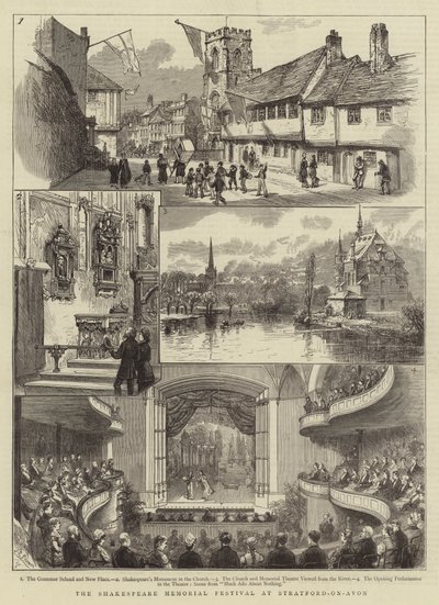 Het Shakespeare Memorial Festival in Stratford-on-Avon (gravure) door English School