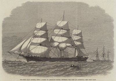 Het schip Glad Tidings, met een lading Amerikaanse katoen, de haven van Liverpool binnenkomend door English School