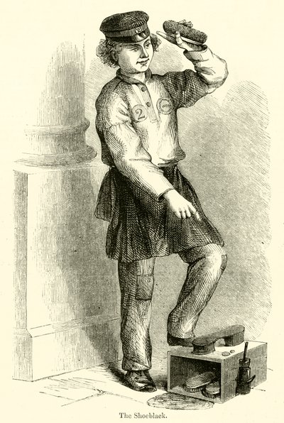 De schoenpoetser (gravure) door English School