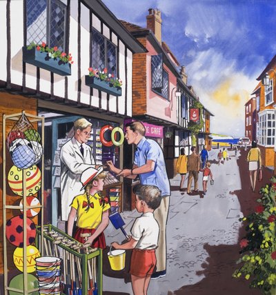 De Winkelier (gouache op papier) door English School