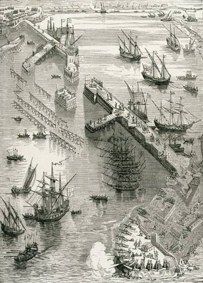Het Beleg van Rochelle, uit De Geschiedenis van Frankrijk, door Emile de Bonnechose, uitgegeven door Ward, Lock en Co, Londen door English School