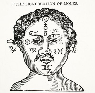 De Betekenis van Moedervlekken, illustratie uit Chap-books of the Eighteenth Century door John Ashton, gepubliceerd 1882 door English School