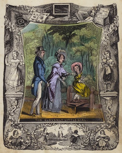 Het slordige meisje (gekleurde gravure) door English School