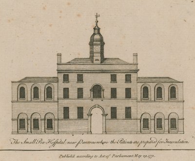 Het Pokkenziekenhuis nabij Pancras waar de patiënten worden voorbereid op inenting door English School
